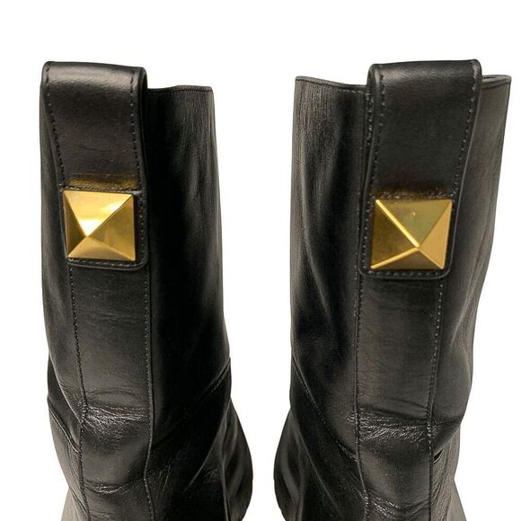 Valentino Garavani Leather Rockstud Platform Biker Boots EU 40 US 10 Black - Picture 7 of 12